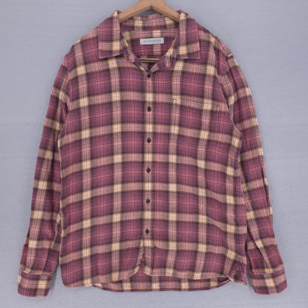 Outerknown Shirt Mens Large Red Plaid Flannel Cotton Button Up Spring Casual
